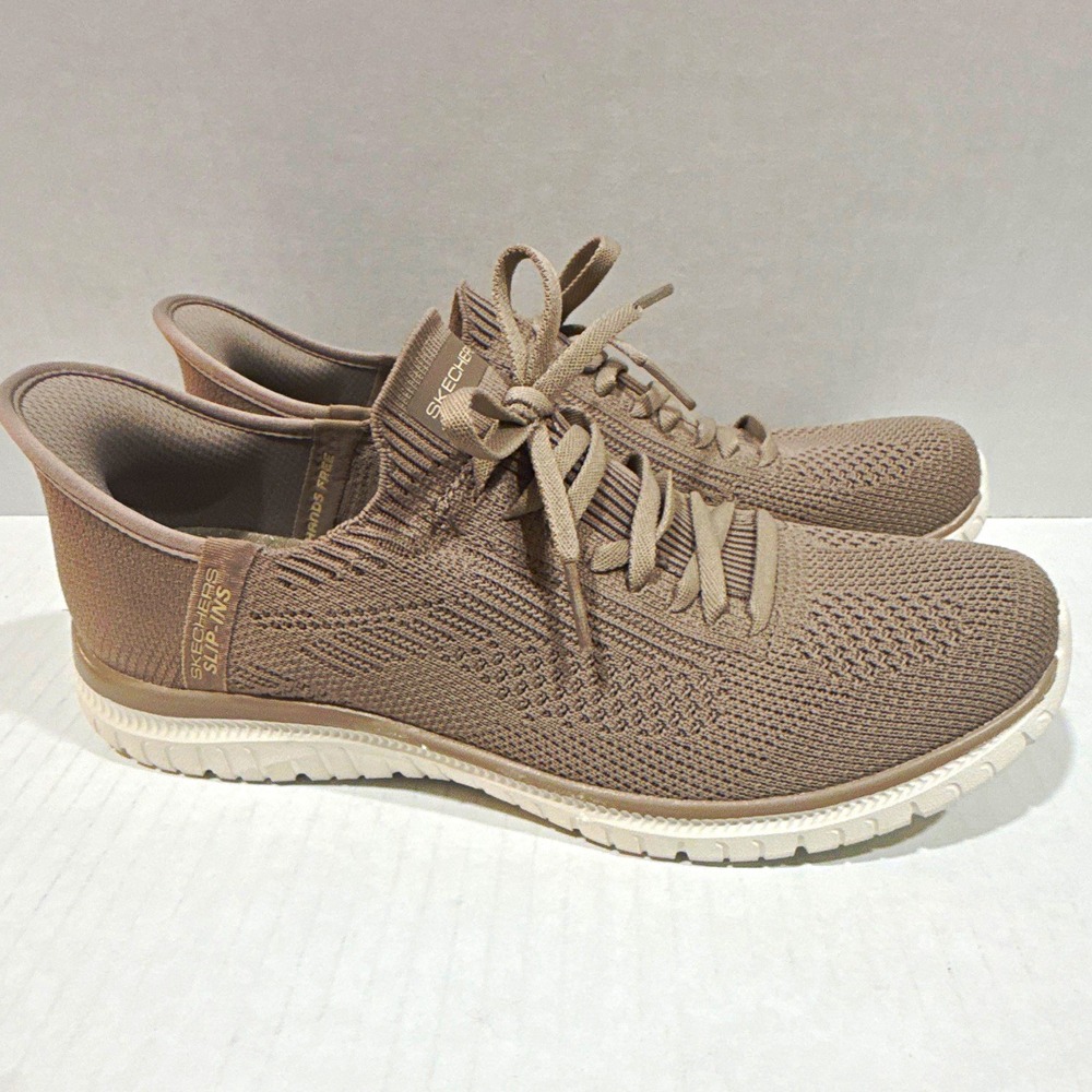 Skechers Slip-Ins Women's Taupe Knit LaceUp Low Top Sneakers Slip Resistant 8.5